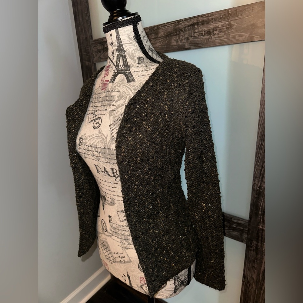 Chic Brown Tweed Open-Front Blazer/Sweater